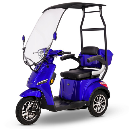 Skuter elektryczny dla seniora trójkołowy z dachem eVOYAGER BN022 - Niebieski